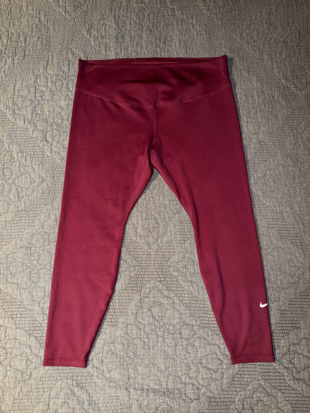 Nike Maroon Dri-Fit Leggings with White Swoosh